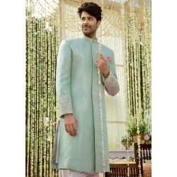 ZGMS1109 Sea Foam Banarsi Groom Sherwani