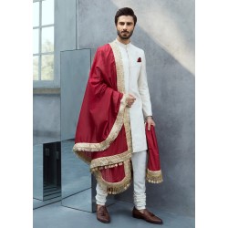 ZGMS1113 White Raw Silk Sherwani