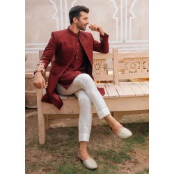 ZGMS1117 OU Crimson Red Karandi Sherwani