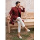 ZGMS1117 OU Crimson Red Karandi Sherwani