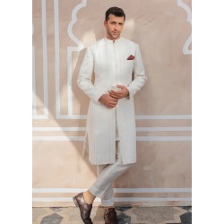ZGMS1118 White Raw Silk Sherwani