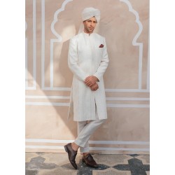 ZGMS1118 White Raw Silk Sherwani