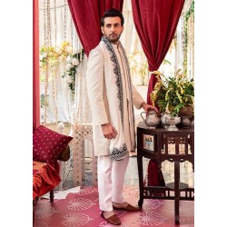 ZGMS1122 White Karandi Sherwani