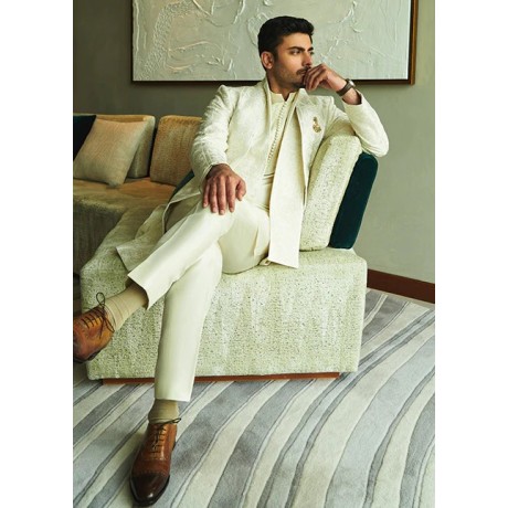 ZGMS1126 White Raw Silk Sherwani