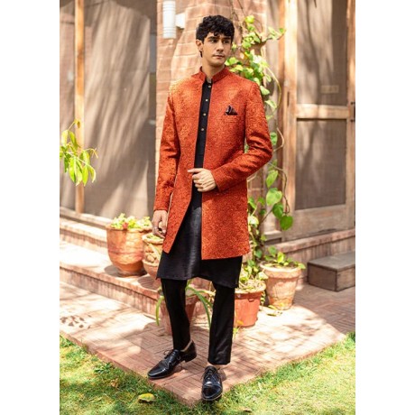 ZGMS1127 Persimmon Karandi Sherwani ZGMS1127 Persimmon Karandi Sherwani