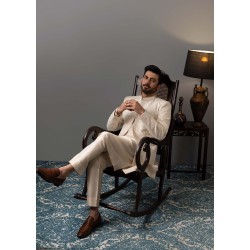 ZGMS1129 Off White Raw Silk Sherwani