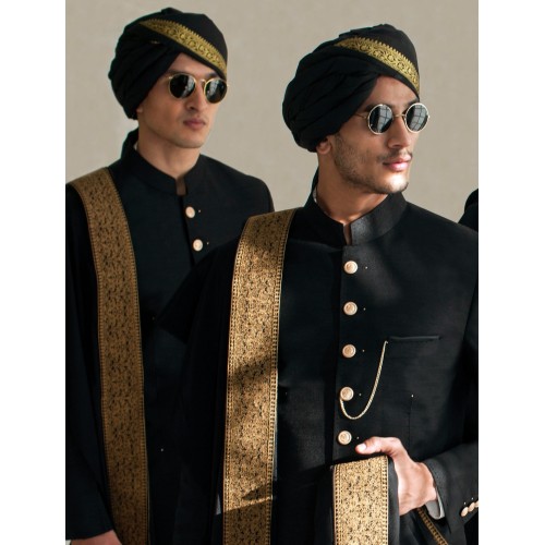 ZGMT1002 Black Turban with Short Tail ZGMT1002 Black Turban with Short Tail