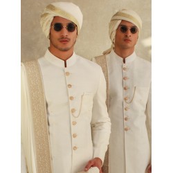 ZGMT1004 Off White Turban with Gold Border and Short Tail ZGMT1004 Off White Turban with Gold Border and Short Tail