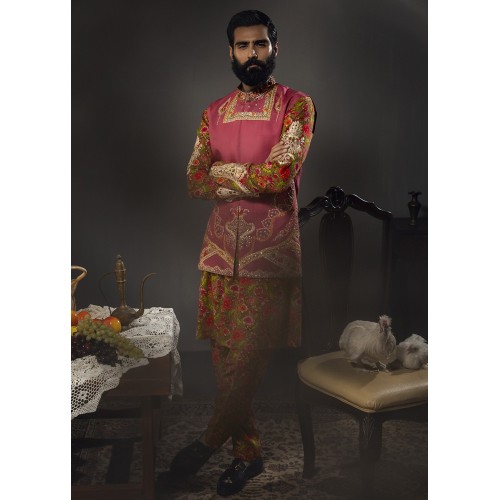 ZGMW1012 Indian Red Raw Silk Waistcoat