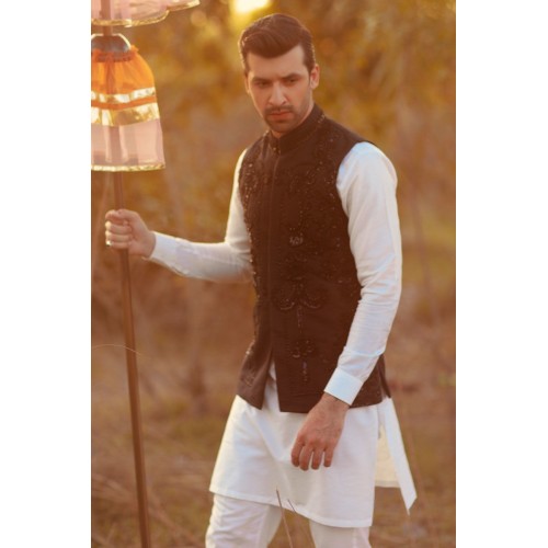 ZGMW1040 Black Raw Silk Waistcoat