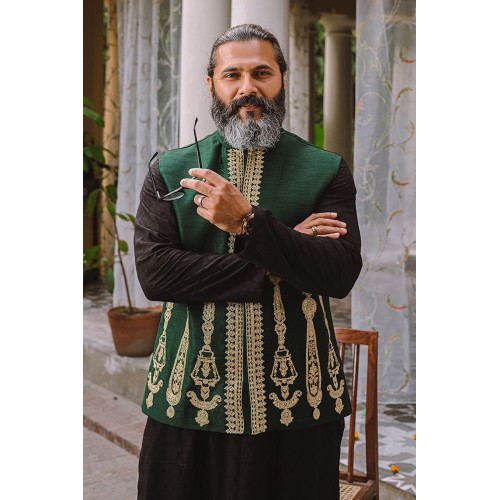 ZGMW1043 British Racing Green Raw Silk Waistcoat