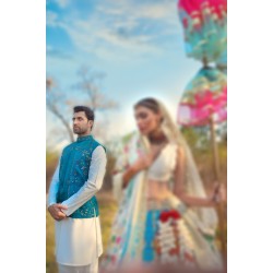 ZGMW1049 Blue-Green Raw Silk Waistcoat