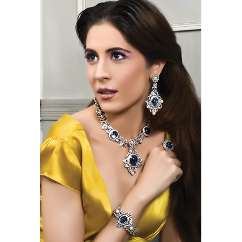 ZGJ1004 925 Sterling Silver Sapphire Party Set