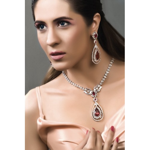 ZGJ1005 925 Sterling Silver Ruby Necklace and Earrings ZGJ1005 925 Sterling Silver Ruby Necklace and Earrings