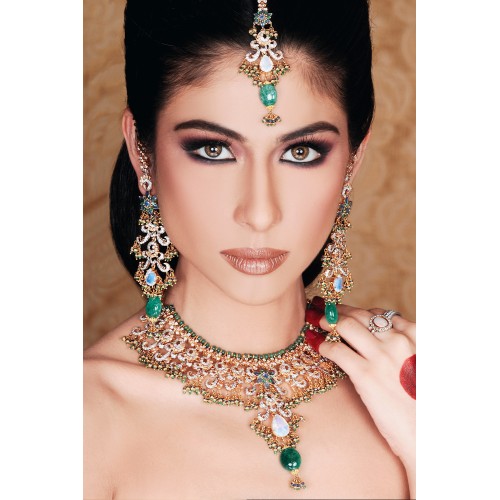 ZGJ1007 925 Sterling Silver Emerald Party Set