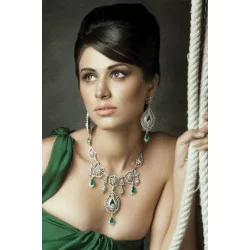 ZGJ1011  925 Sterling Silver Emerald Necklace and Earrings