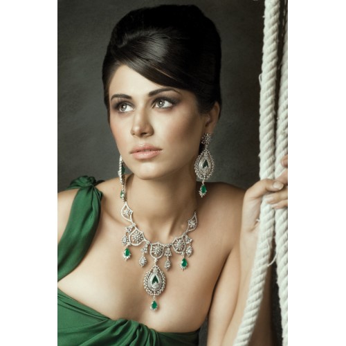ZGJ1011 925 Sterling Silver Emerald Necklace and Earrings ZGJ1011 925 Sterling Silver Emerald Necklace and Earrings