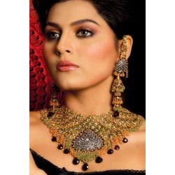 ZGJ1013  925 Sterling Silver Garnet Necklace and Jhumki
