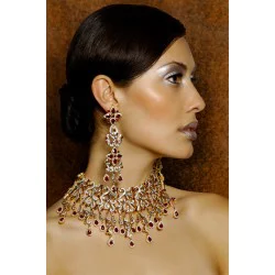 ZGJ1017 925 Sterling Silver Garnet Necklace and Earrings