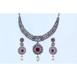 ZGJ1036 925 Sterling Silver Garnet Necklace and Earrings