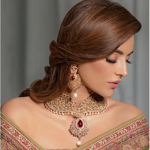 ZGJ1041 925 Sterling Silver Ruby Necklace and Earrings