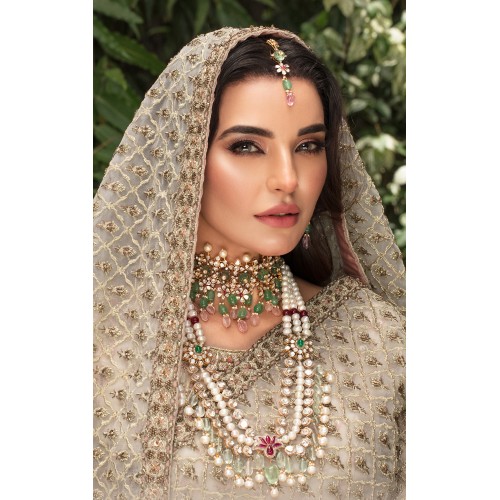 ZGJ1056 925 Sterling Silver Kundan Necklace and Tika