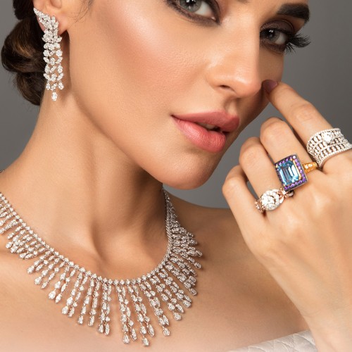 ZGJ1057 925 Sterling Silver Necklace Earrings and Ring