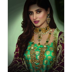ZGJ1072 925 Sterling Silver Emerald Necklace Rani Haar and Earrings