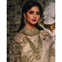 ZGJ1073 925 Sterling Silver Kundan Necklace and Earrings
