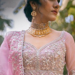 ZGJ1092 925 Sterling Silver Kundan Choker and Earrings