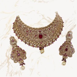 ZGJ1158 925 Sterling Silver Ruby Necklace and Earrings