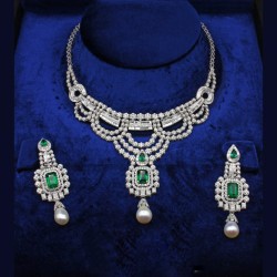 ZGJ1166 925 Sterling Silver Emerald Necklace and Earrings
