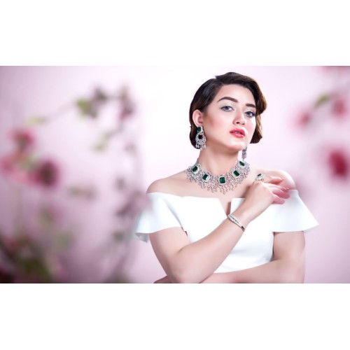 ZGJ1169 925 Sterling Silver Emerald Party Set