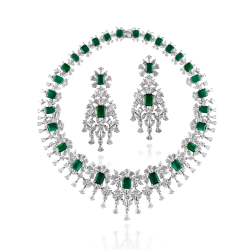 ZGJ1175 925 Sterling Silver Emerald Necklace and Earrings