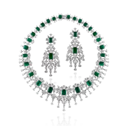 ZGJ1175 925 Sterling Silver Emerald Necklace and Earrings