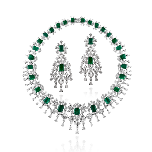 ZGJ1175 925 Sterling Silver Emerald Necklace and Earrings