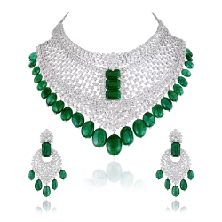 ZGJ1176 925 Sterling Silver Emerald Necklace and Earrings