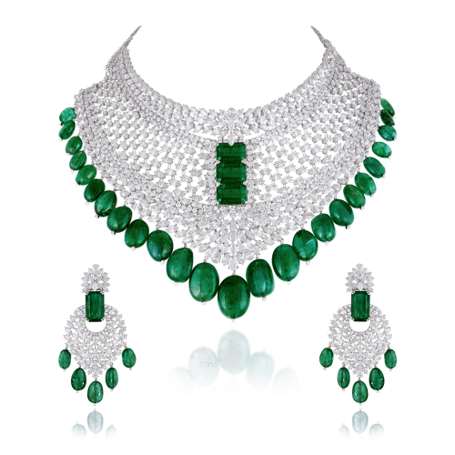 ZGJ1176 925 Sterling Silver Emerald Necklace and Earrings