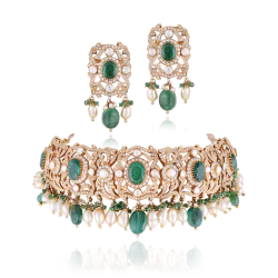 ZGJ1177 925 Sterling Silver Emerald Choker and Earrings