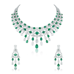 ZGJ1178 925 Sterling Silver Emerald Necklace and Earrings