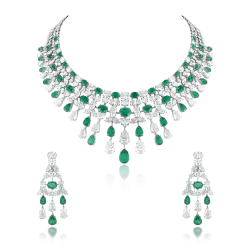 ZGJ1178 925 Sterling Silver Emerald Necklace and Earrings