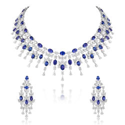 ZGJ1179 925 Sterling Silver Sapphire Necklace and Earrings