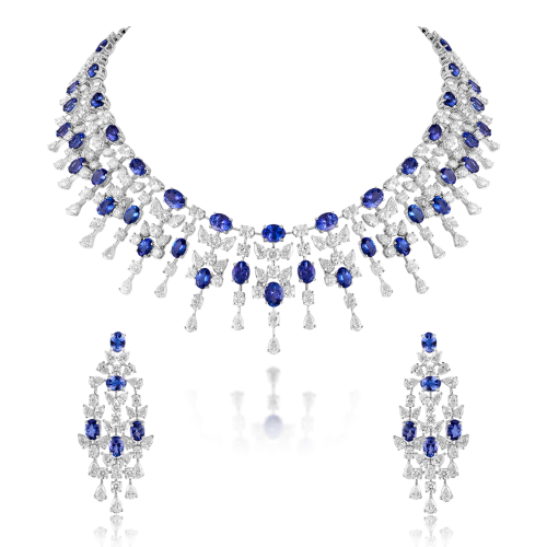 ZGJ1179 925 Sterling Silver Sapphire Necklace and Earrings ZGJ1179 925 Sterling Silver Sapphire Necklace and Earrings