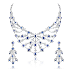 ZGJ1181 925 Sterling Silver Sapphire Necklace and Earrings