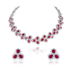 ZGJ1182 925 Sterling Silver Ruby Necklace and Earrings