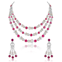 ZGJ1183 925 Sterling Silver Ruby Necklace and Earrings