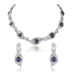 ZGJ1184 925 Sterling Silver Sapphire Necklace and Earrings