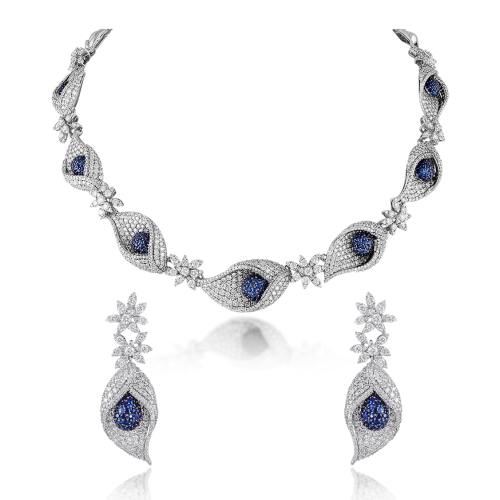 ZGJ1184 925 Sterling Silver Sapphire Necklace and Earrings ZGJ1184 925 Sterling Silver Sapphire Necklace and Earrings