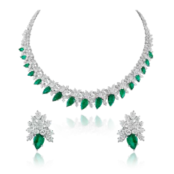 ZGJ1185 925 Sterling Silver Emerald Necklace and Earrings
