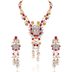 ZGJ1190 925 Sterling Silver Ruby Necklace and Earrings